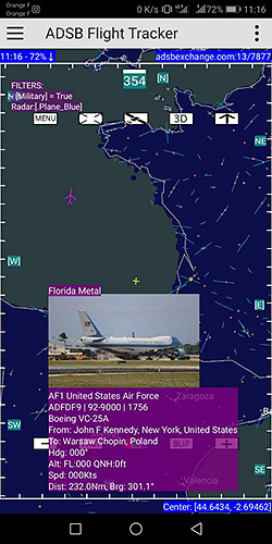 Air Force One seen arriving to France on ADSB Flight Tracker app