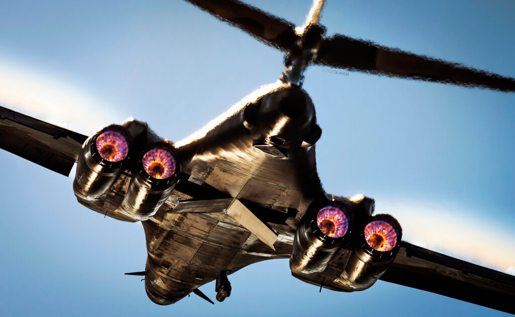 Rockwell B-1 Lancer taking off at Fairford during a Bomber Task Force