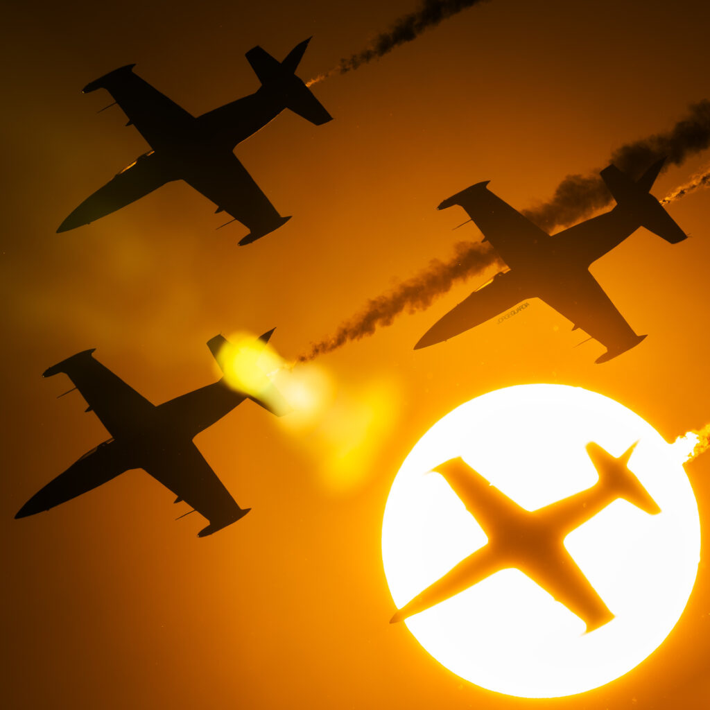 Baltic Bees L39 Albatros during display crossing the sun at Antidotum Leszno airshow