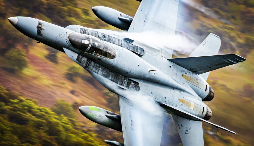 Spanish Air Force F18 performing a low level flight in Extremadura, Spain