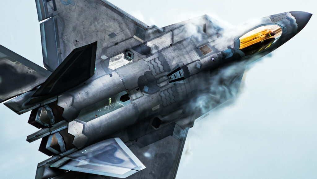 USAF F-22 Raptor in display during RIAT 2016 at Fairford
