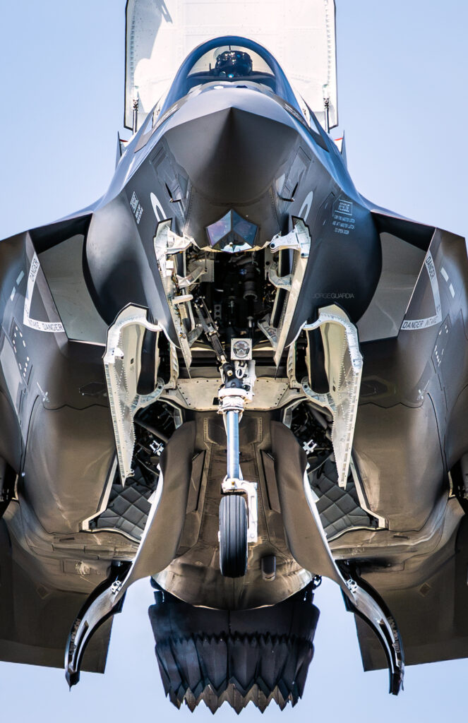 Lockheed F35 Lightning from Royal Air Force in vertical mode at RIAT