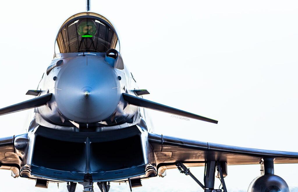 Spanish Air Force Eurofighter Typhoon from Ala 11 seen from the front in Sevilla