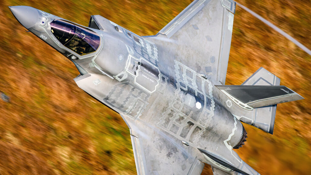 Royal Air Force F-35B performing a low level through the Mach Loop